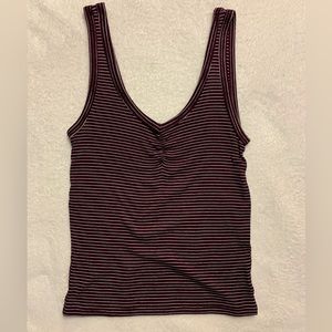 American Eagle Soft & Sexy Rib V Neck Striped Burgundy Tank Top